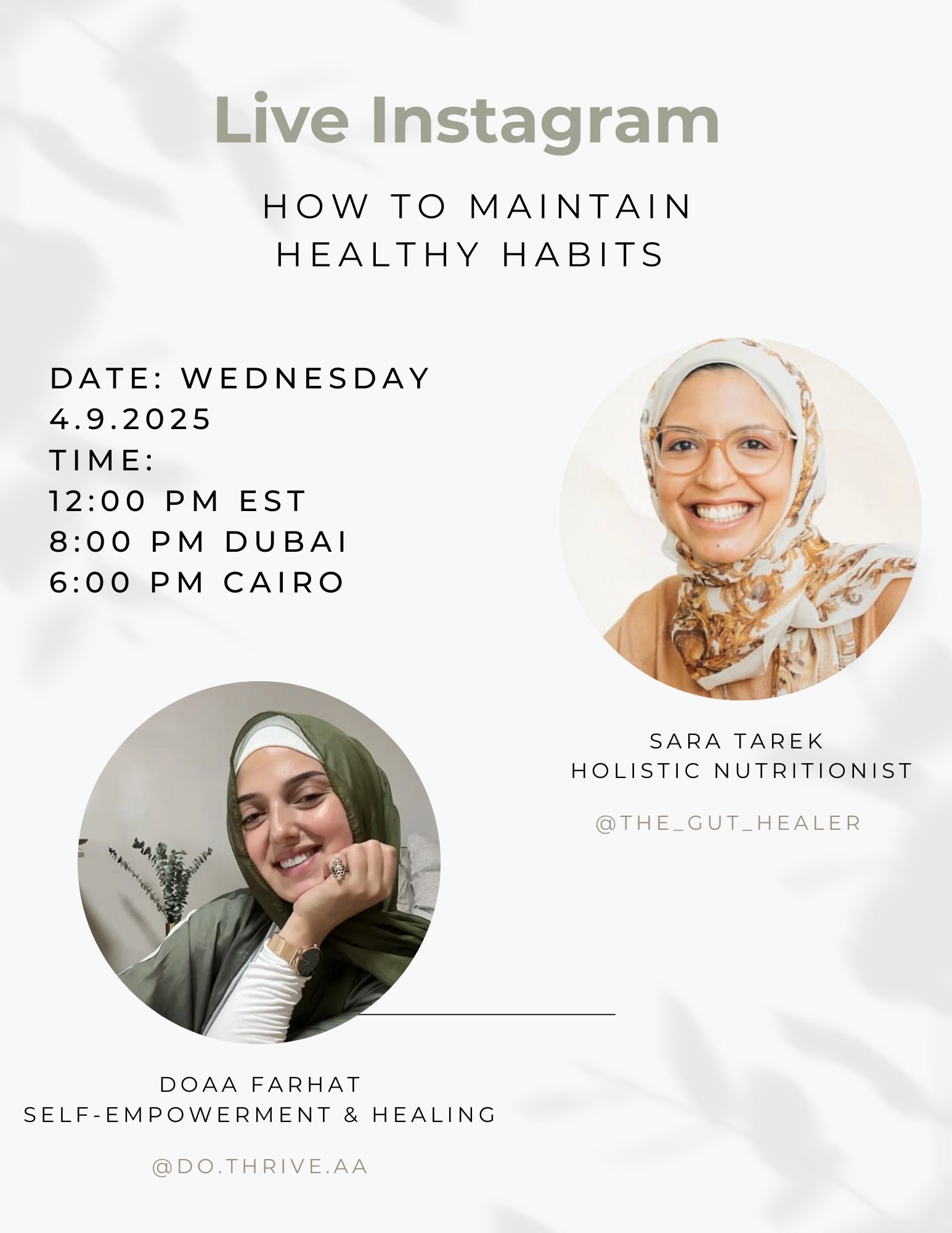 Announcing A Live Broadcast On Instagram With Coach Duaa Farhat